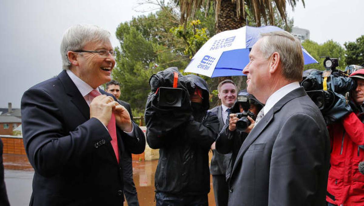 Prime Minister Kevin Rudd arrives at a West Perth office to meet with the Western Australian Premier Colin Barnett on Friday June 26.